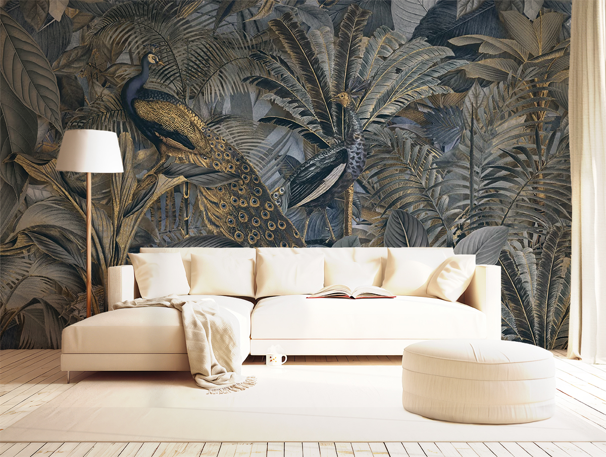 Tropical Birds Peacocks Theme Wallpaper Mural