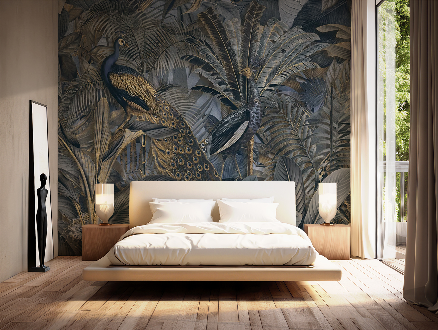 Tropical Birds Peacocks Theme Wallpaper Mural
