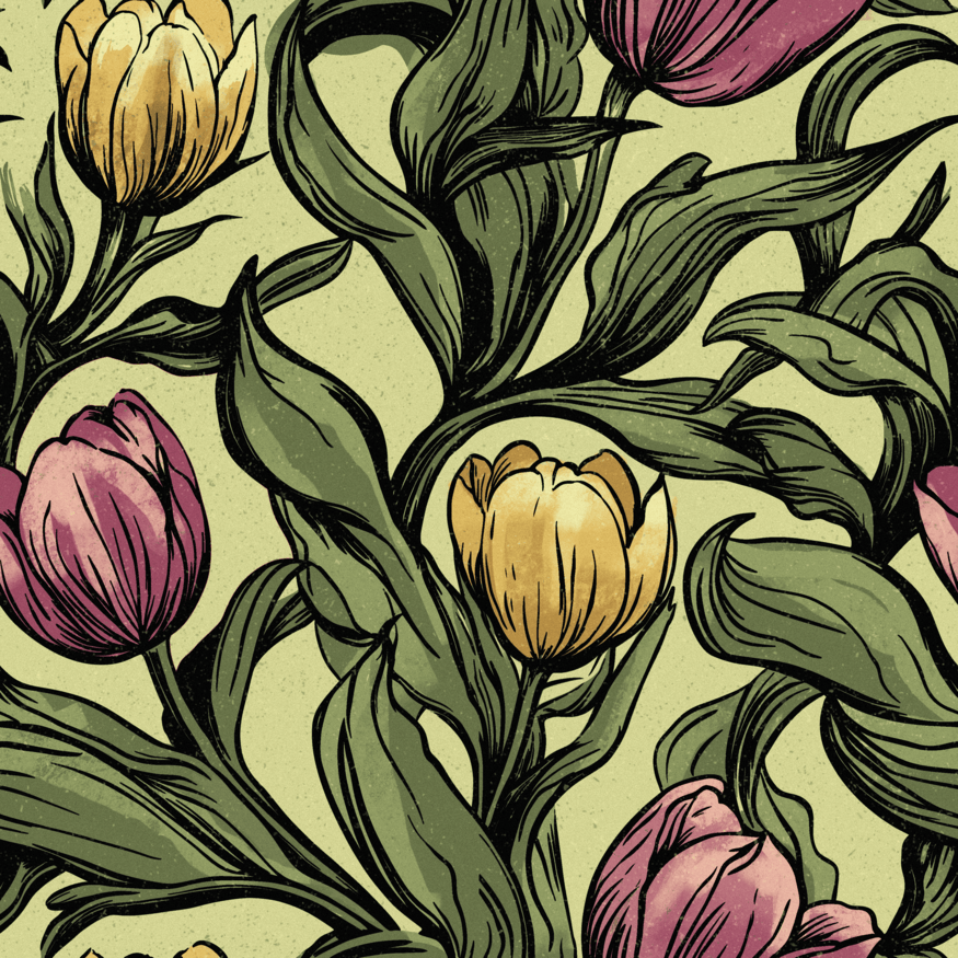 Vintage Botanical Tulip English Victorian Floral