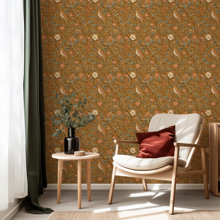 William Morris Style Bird Wallpaper Heritage