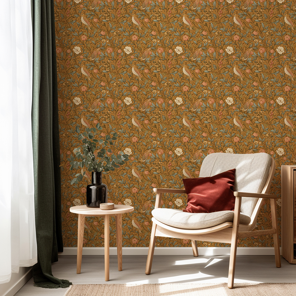 William Morris Style Bird Wallpaper Heritage
