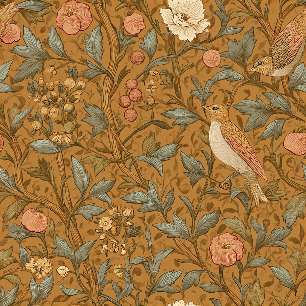 William Morris Style Bird Wallpaper Heritage