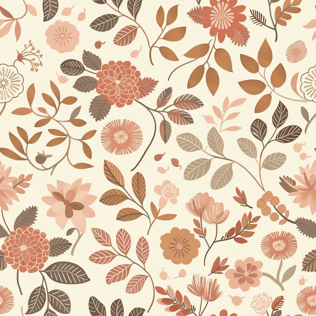 Autumn Meadow Retro Floral Mural Wallpaper