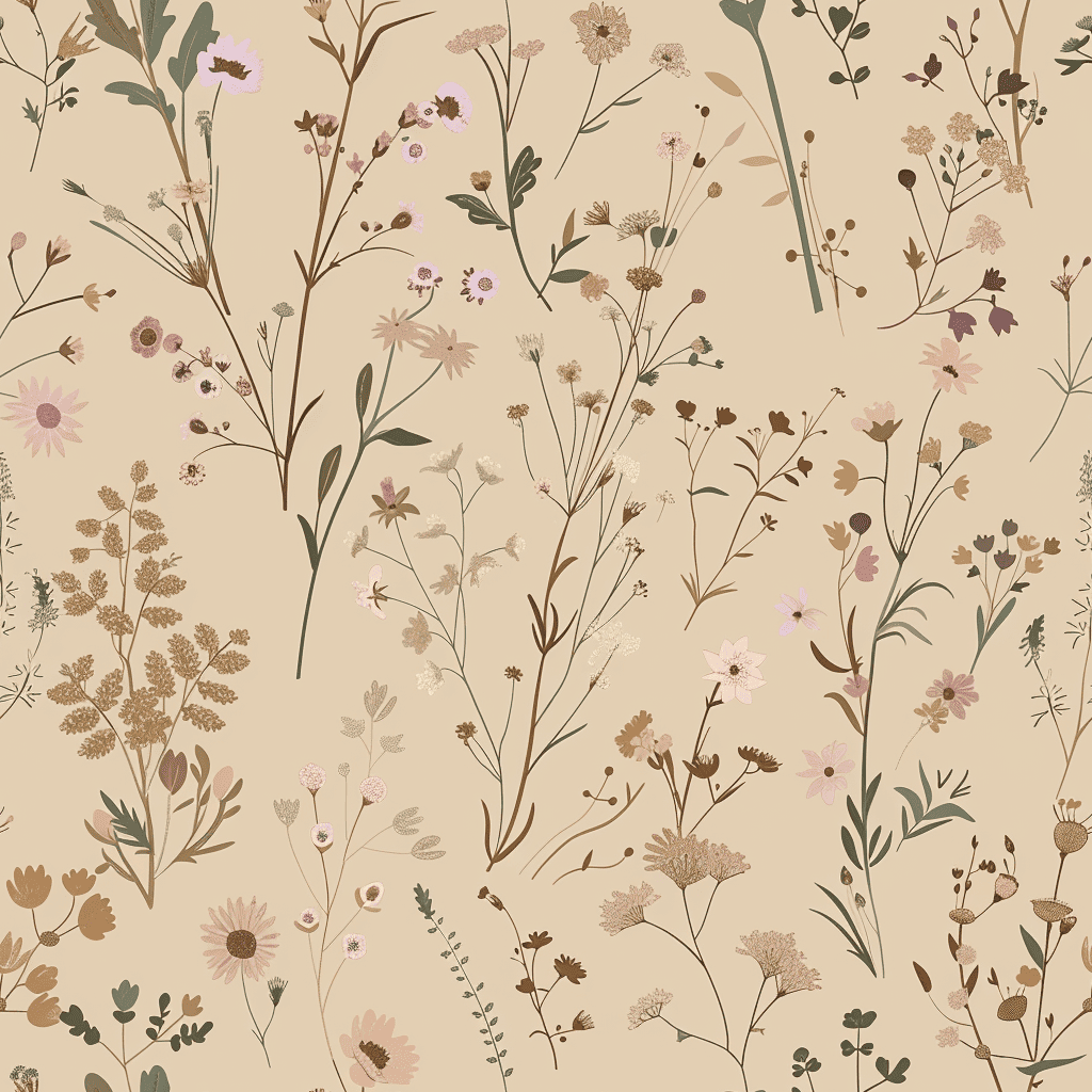 Neutral Wildflower Beige Botanical Floral Mural