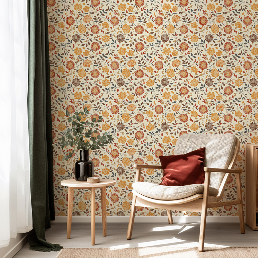 Amber Bloom Vintage Autumn Floral Wallpaper Mural