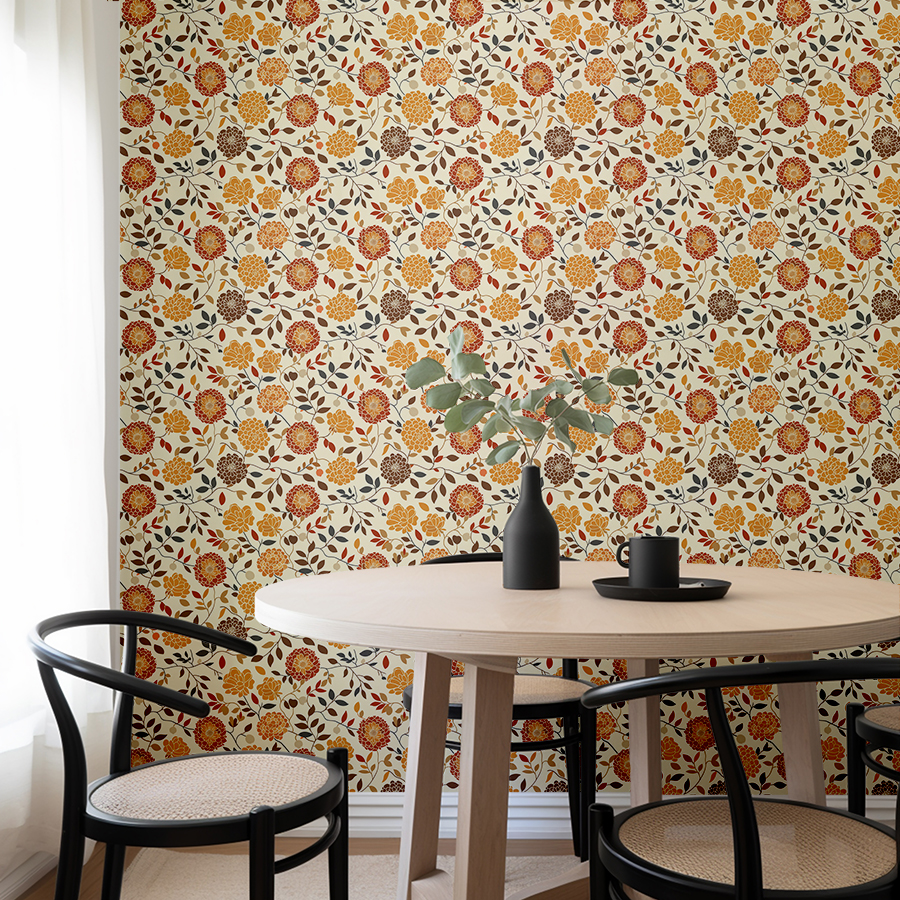 Amber Bloom Vintage Autumn Floral Wallpaper Mural