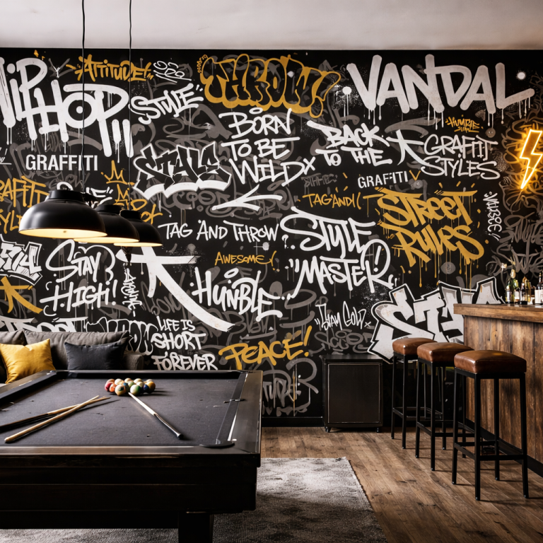 Black & Gold Urban Graffiti Wallpaper Mural