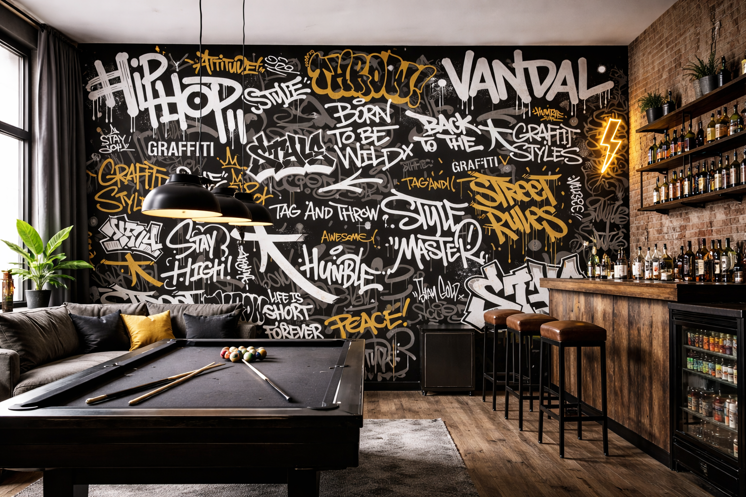Black & Gold Urban Graffiti Wallpaper Mural