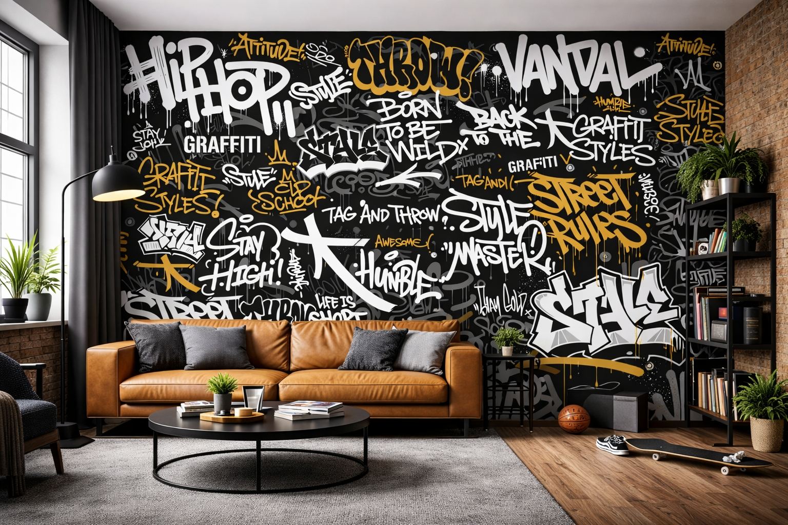 Black & Gold Urban Graffiti Wallpaper Mural