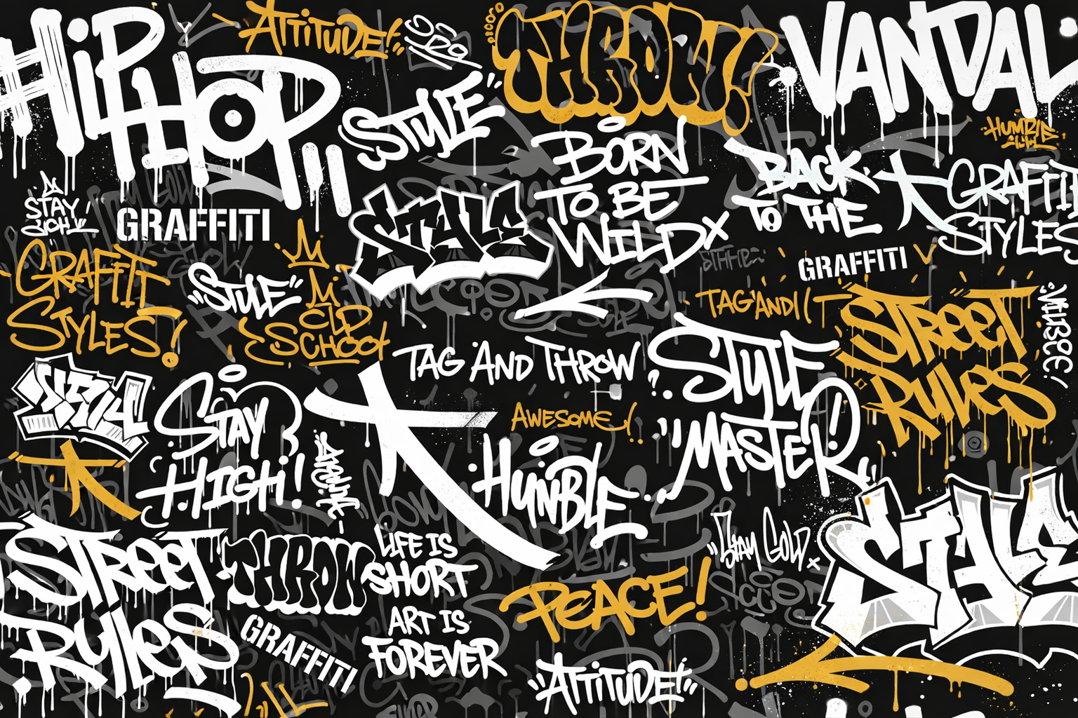 Black & Gold Urban Graffiti Wallpaper Mural