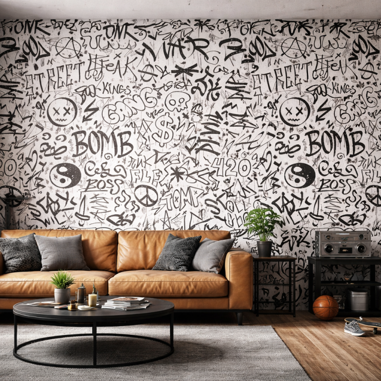 Black & White Urban Graffiti Wallpaper Mural