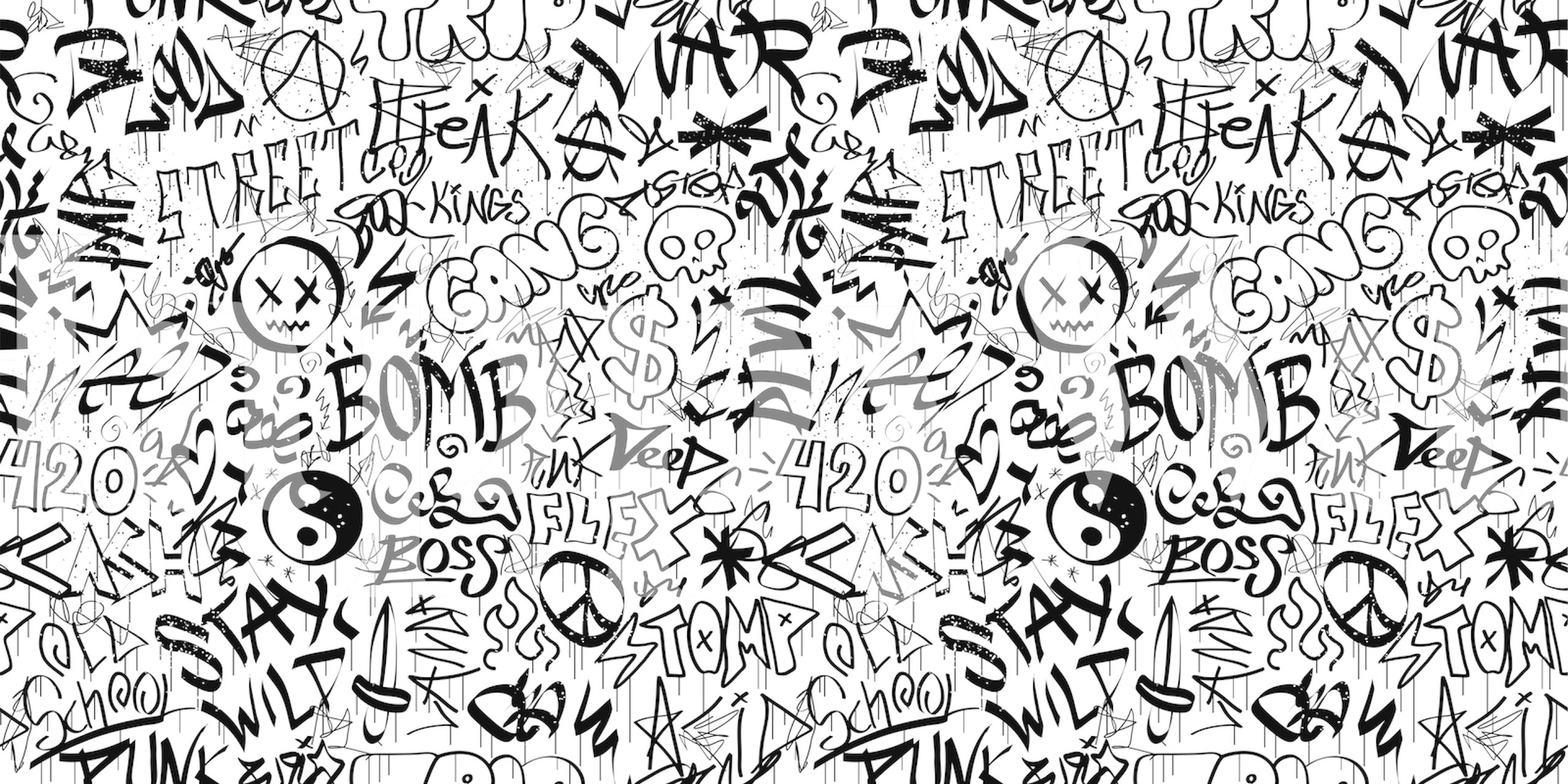Black & White Urban Graffiti Wallpaper Mural