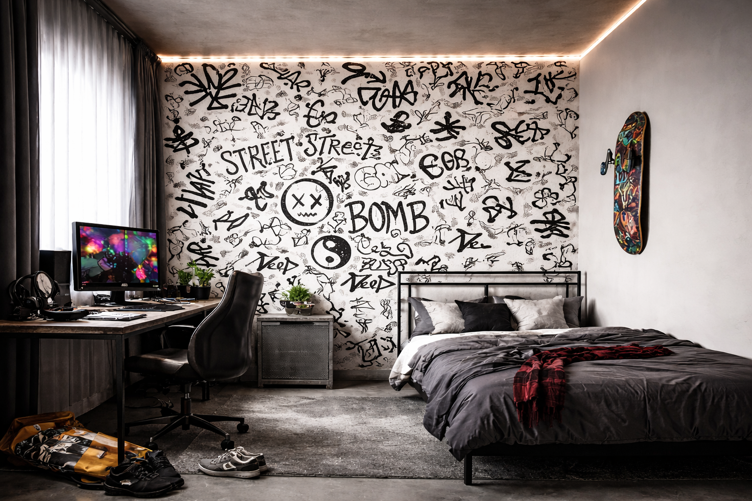 Black & White Urban Graffiti Wallpaper Mural