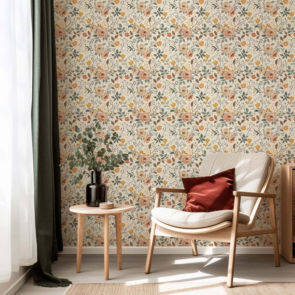 Golden Meadow Vintage Floral Wallpaper Mural