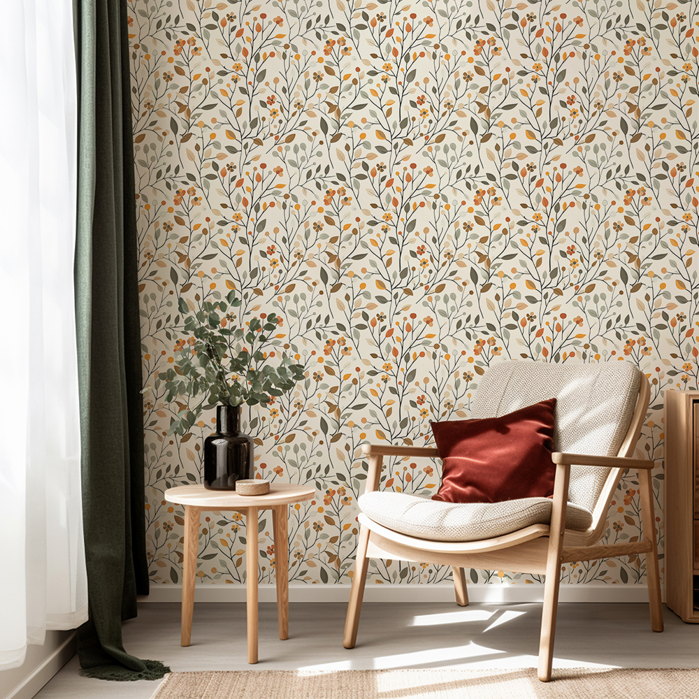 Modern Floral Wallpaper Neutral Botanical Leaf