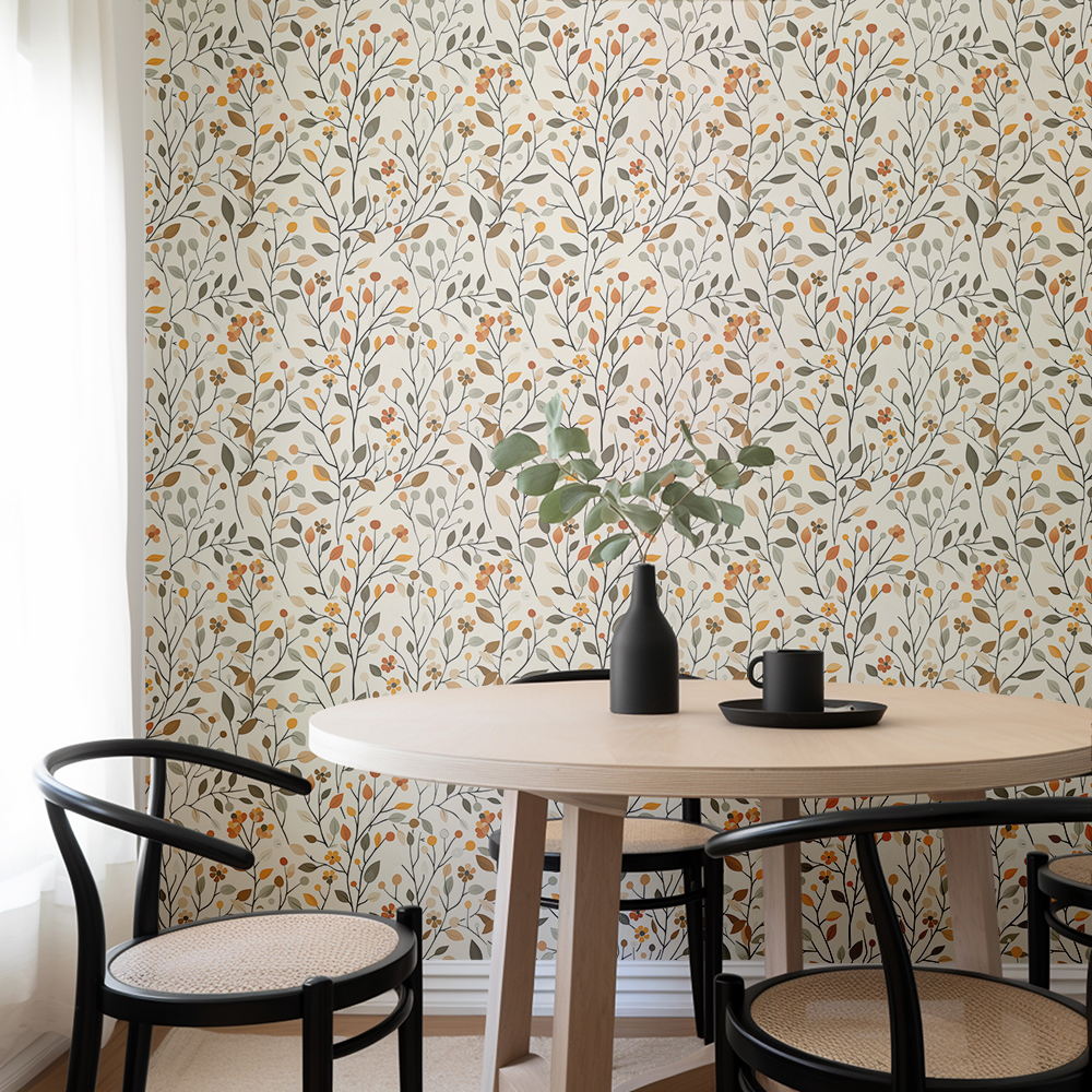 Modern Floral Wallpaper Neutral Botanical Leaf