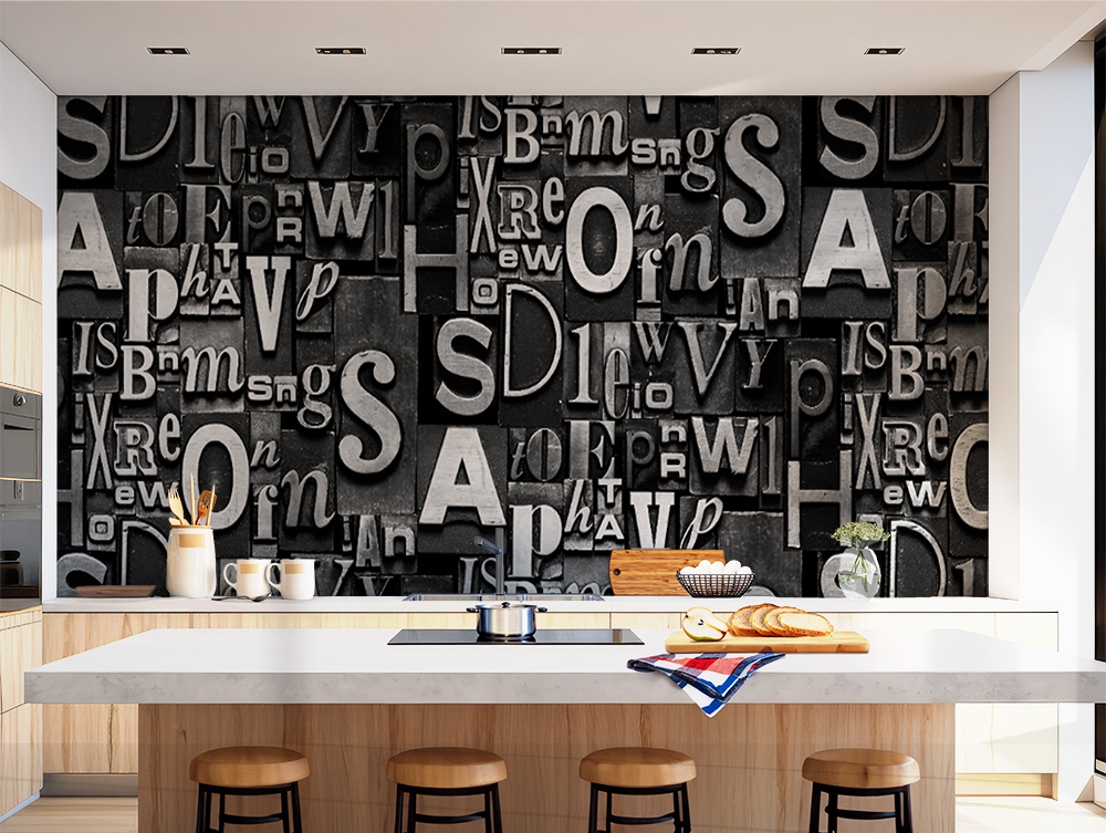 Monochrome Urban Typography Mural Wallpaper