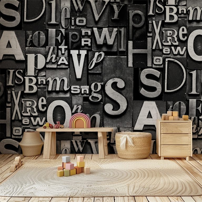 Monochrome Urban Typography Mural Wallpaper
