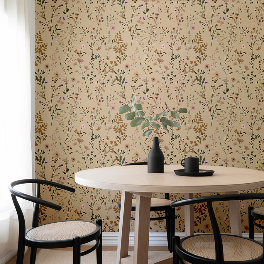 Neutral Wildflower Beige Botanical Floral Mural