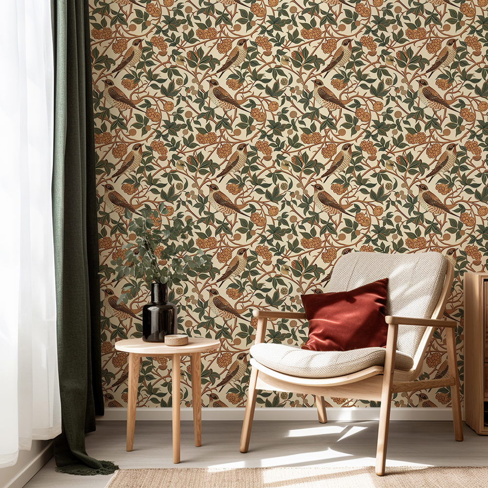 Vintage Bird and Berry Wallpaper Classic