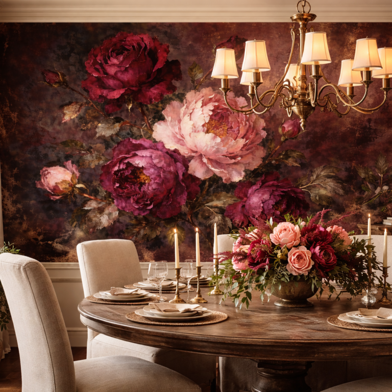 Dark Burgundy Floral Peony Wallpaper Mural