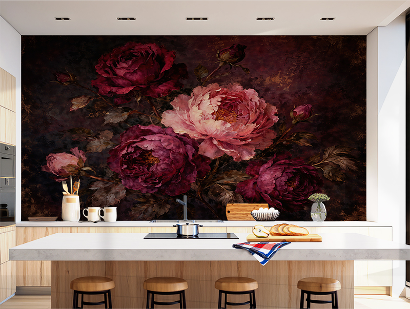 Dark Burgundy Floral Peony Wallpaper Mural