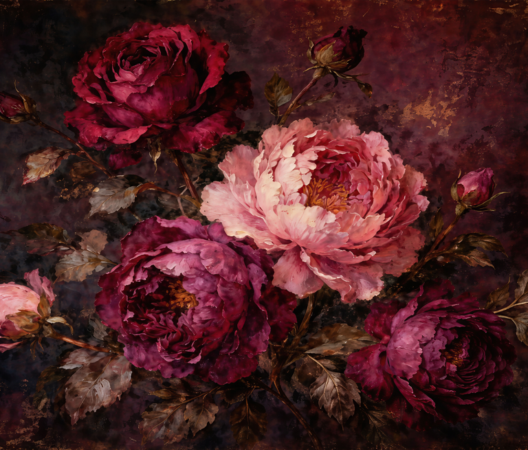 Dark Burgundy Floral Peony Wallpaper Mural