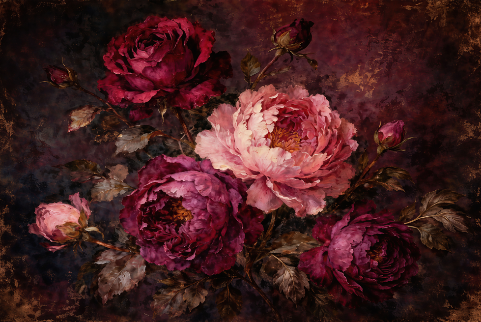 Dark Burgundy Floral Peony Wallpaper Mural