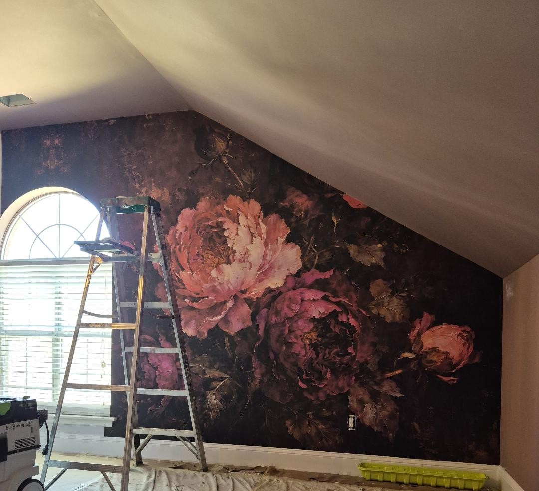 Dark Burgundy Floral Peony Wallpaper Mural