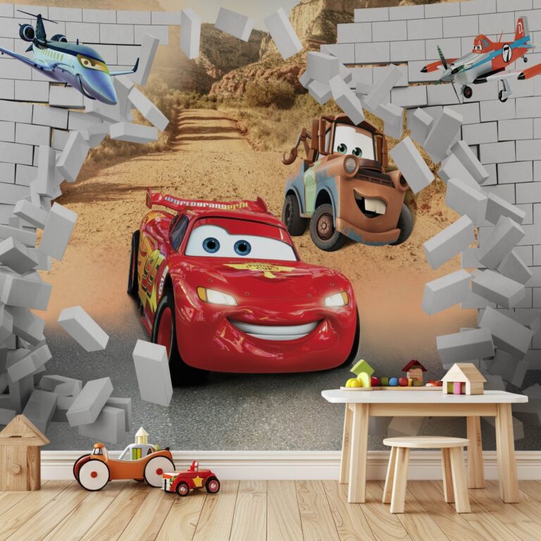 Racing Cars Wall Break Kids Room Nursery Mural 3D