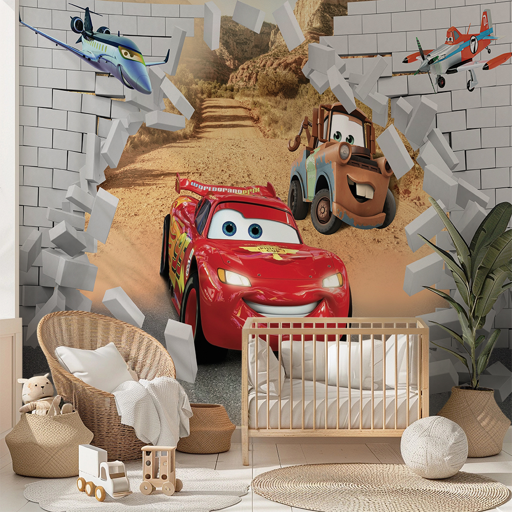 Racing Cars Wall Break Kids Room Nursery Mural 3D