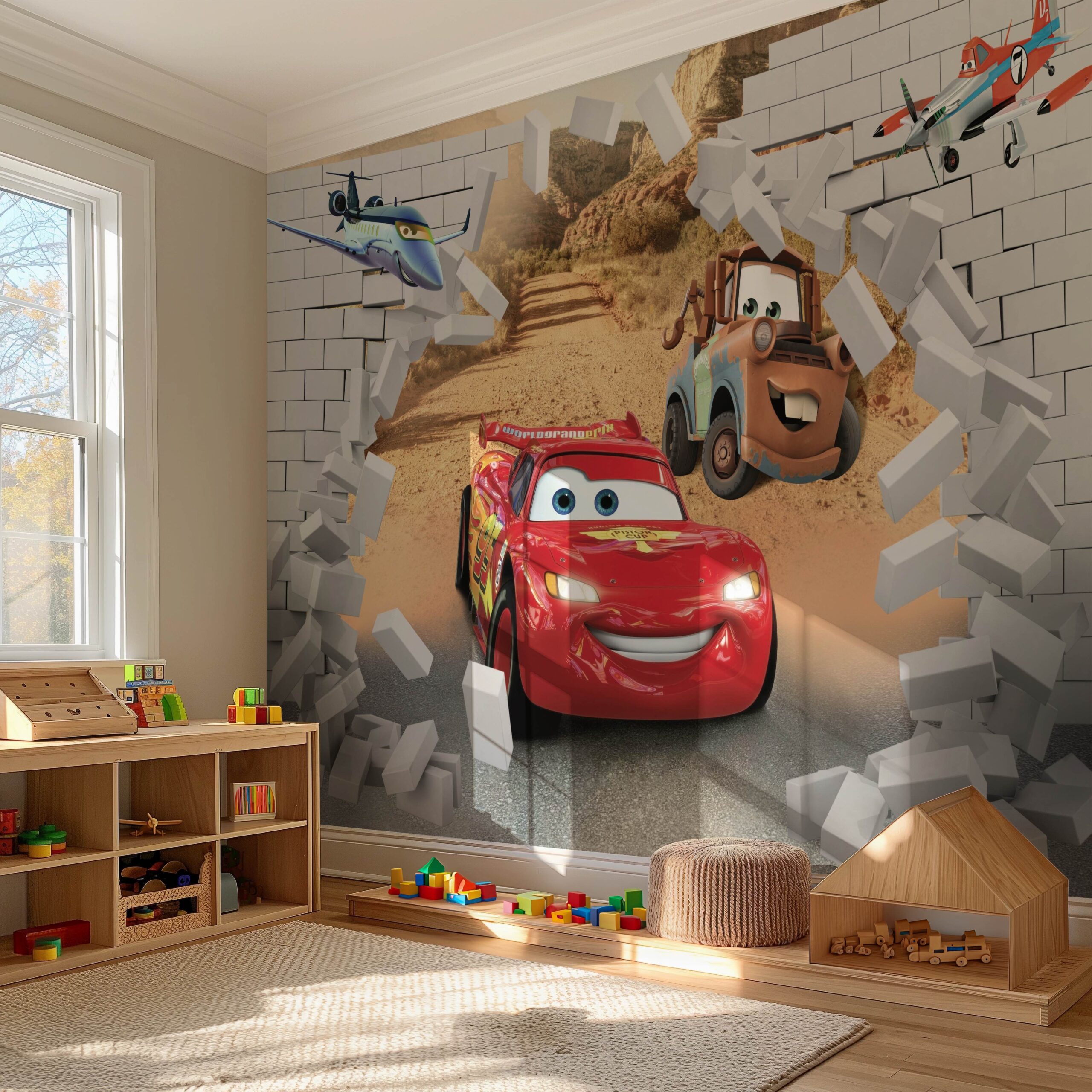 Racing Cars Wall Break Kids Room Nursery Mural 3D