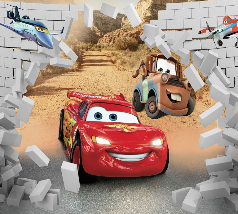 Racing Cars Wall Break Kids Room Nursery Mural 3D