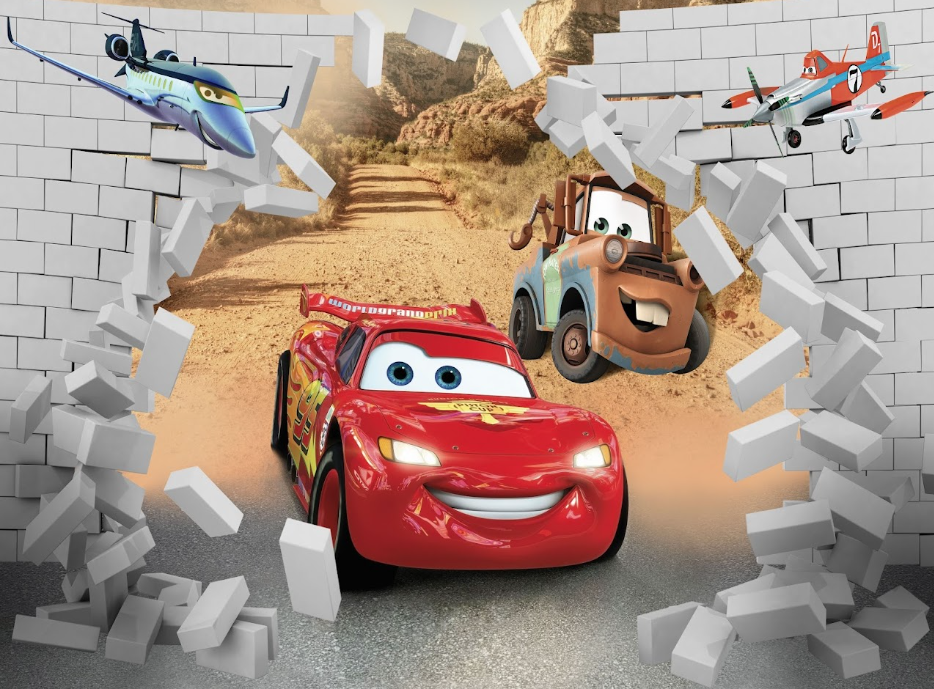 Racing Cars Wall Break Kids Room Nursery Mural 3D