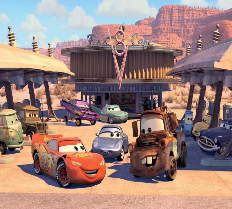 Retro Cartoon Cars Gas Station Kids Room Wall