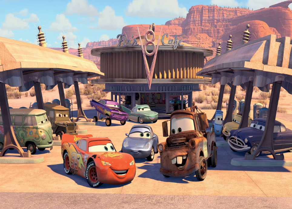 Retro Cartoon Cars Gas Station Kids Room Wall