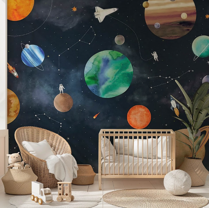 Space Planets Kids Room Wall Mural Solar System