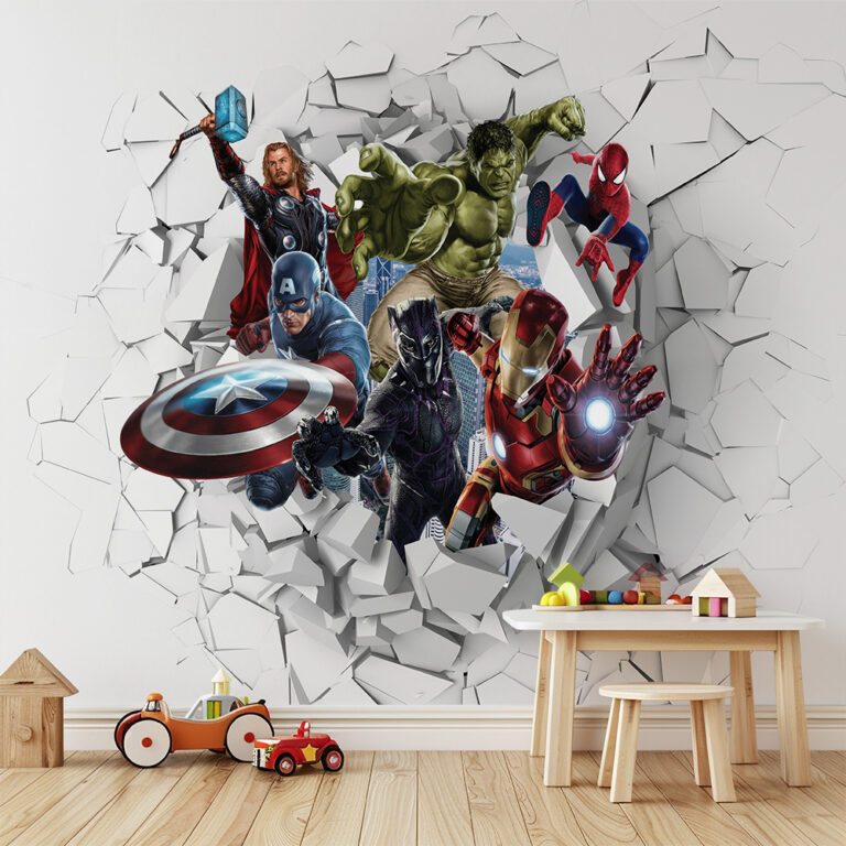 Superhero Wall Break Kids Room Mural 3D Action