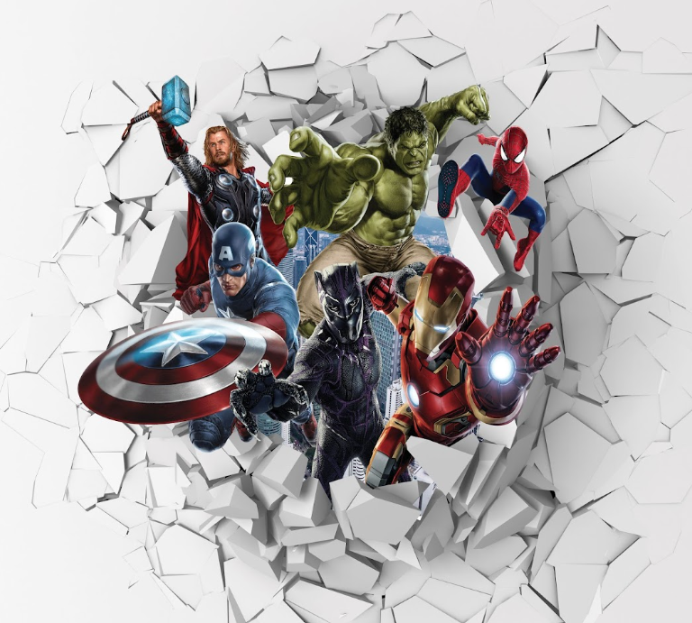 Superhero Wall Break Kids Room Mural 3D Action