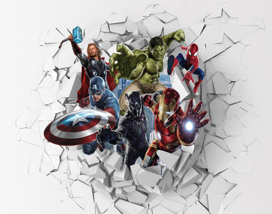 Superhero Wall Break Kids Room Mural 3D Action